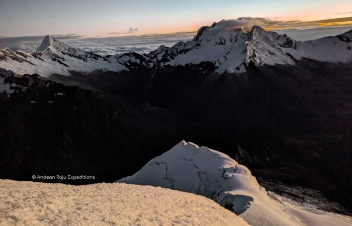 Alpamayo and Pukajirkas mountain view