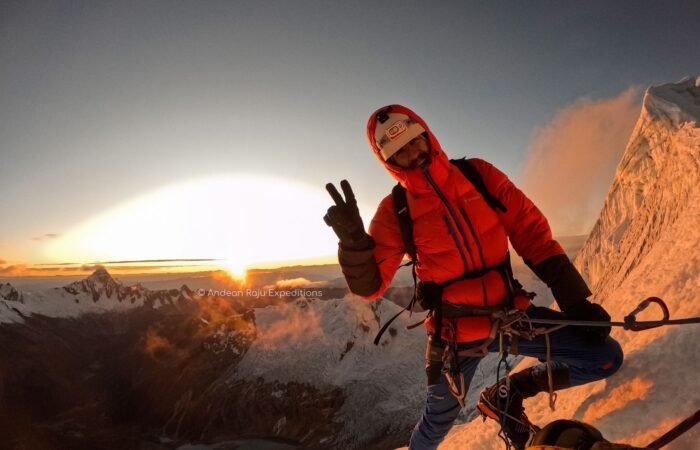 Attempting to reach the summit of Artesonraju