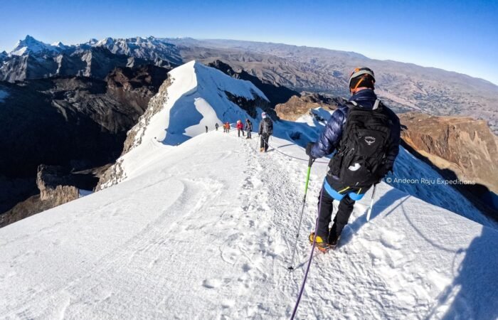 Descending from the summit Vallunaraju