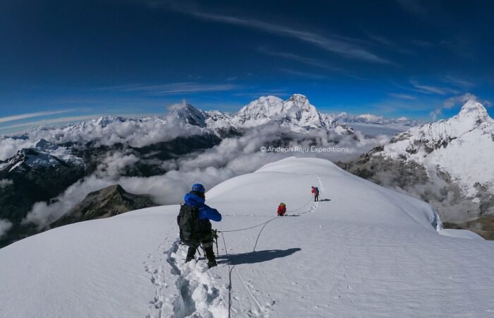 Descending from the summit of Nevado Pisco