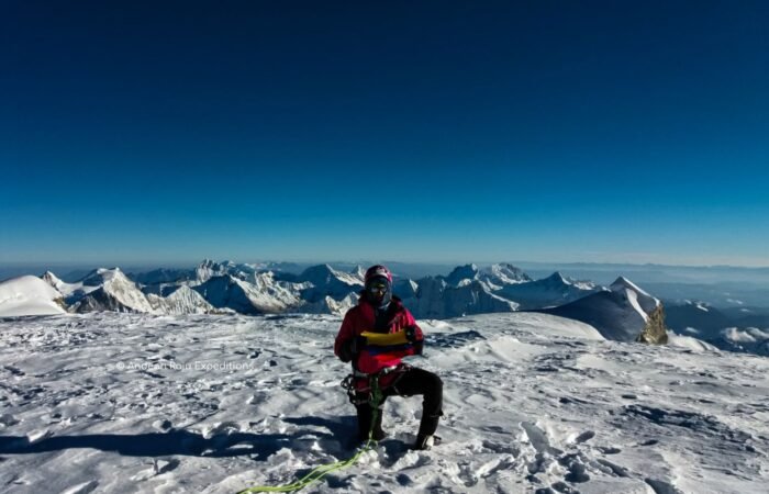 Maite Lascano on the summit of Nevado Huascaran