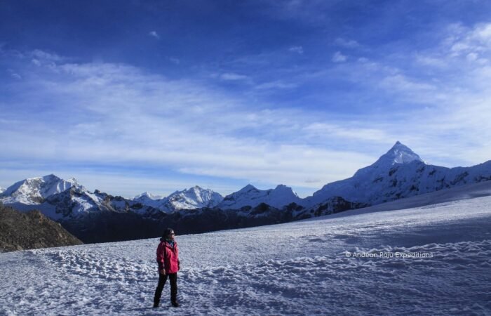 Maite enjoying the ascent of Nevado Ishinca