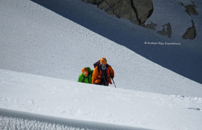Our Mexican group ascending the Ishinca summit