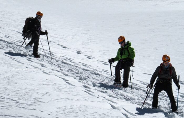 Our Mexican group descending from the summit of the Nevado Ishinca