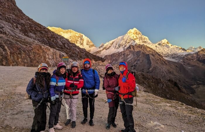 Our Peruvian family starting the ascent of Nevado Mateo