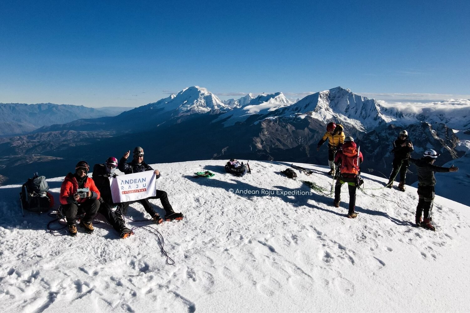 Our Peruvian group on the summit of Nevado Vallunaraju