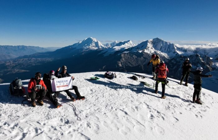 Our Peruvian group on the summit of Nevado Vallunaraju