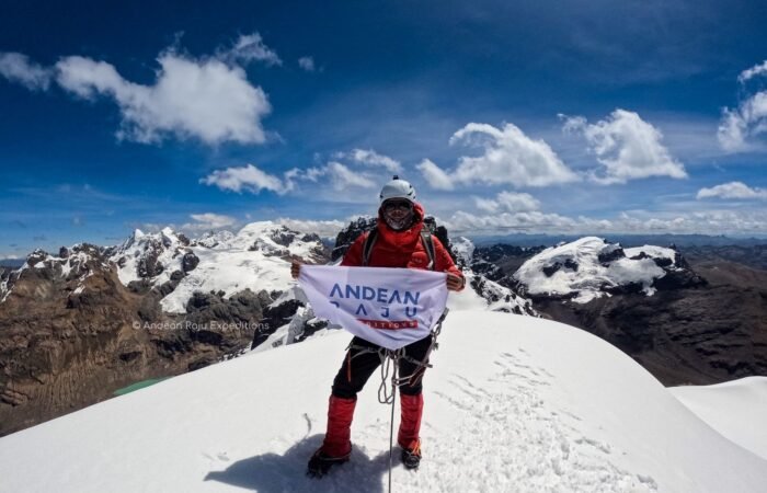 Our client Jerald on the summit of Huarapasca