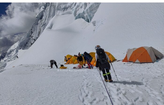 Our group arriving at high camp