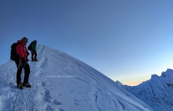 Our group arriving at the summit of Vallunaraju