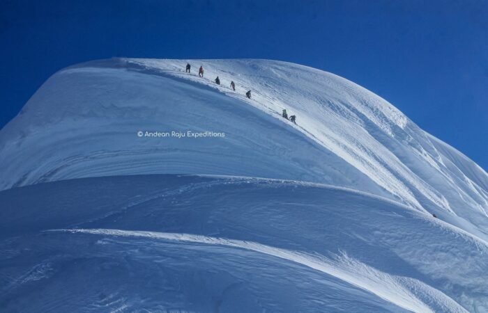 Our group descending from the Chopicalqui summit