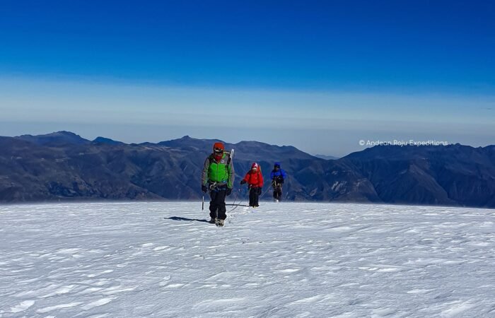 Our group reaching the summit of Nevado Huascaran