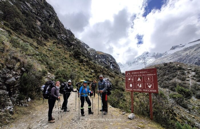 Our group starting the ascent to the moraine camp of Vallunaraju