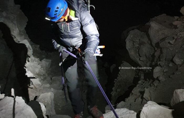 Pedro descending to the Pisco moraine