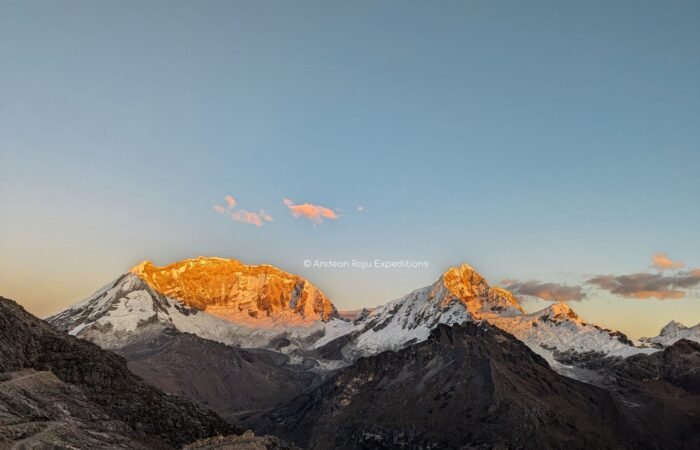Sunrise on Huacaran and Chopicalqui Mountains