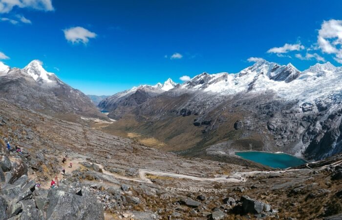 View of Taullicocha Lagoon and Nevado Alpamayo from Punta Union Pass