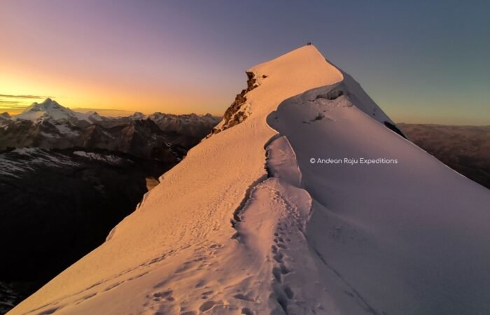 View of the South Peak of the snowy mountain Vallunaraju