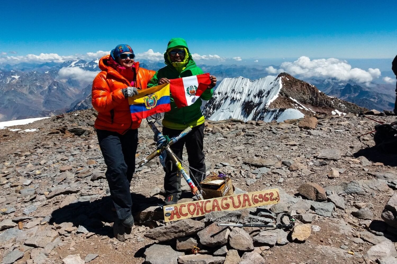Maite and Pablo at the summit of Aconcagua