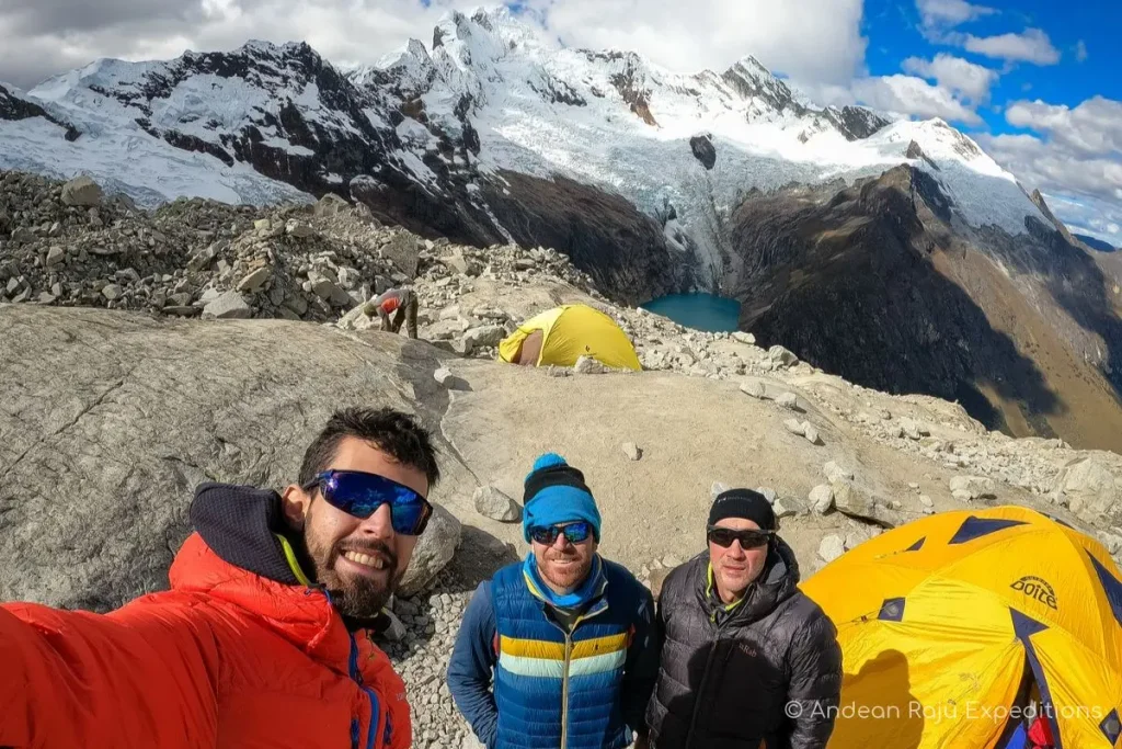 Moraine camp at the edge of the glacier below Alpamayo, 4,800 m