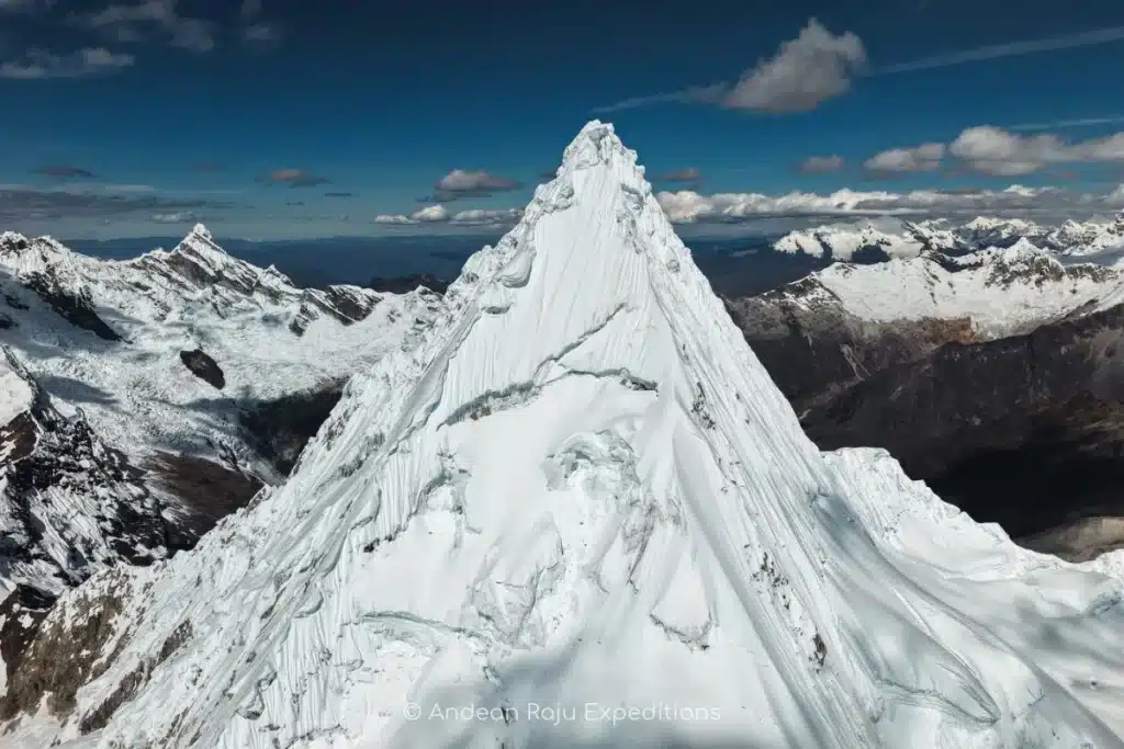 The fluted ice pyramid of Alpamayo, called the most beautiful mountain in the world